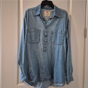 Levi's Vintage 90s half button denim distressed shirt Womens Large